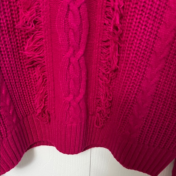 Liverpool Cable-Front Crewneck Sweater in Raspberry - Picture 5 of 8